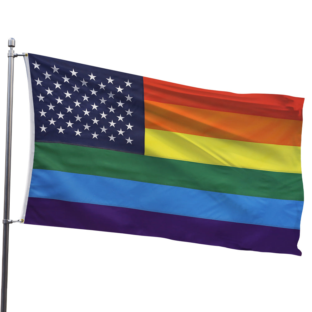 Embroidered Rainbow American Flag 3x5ft