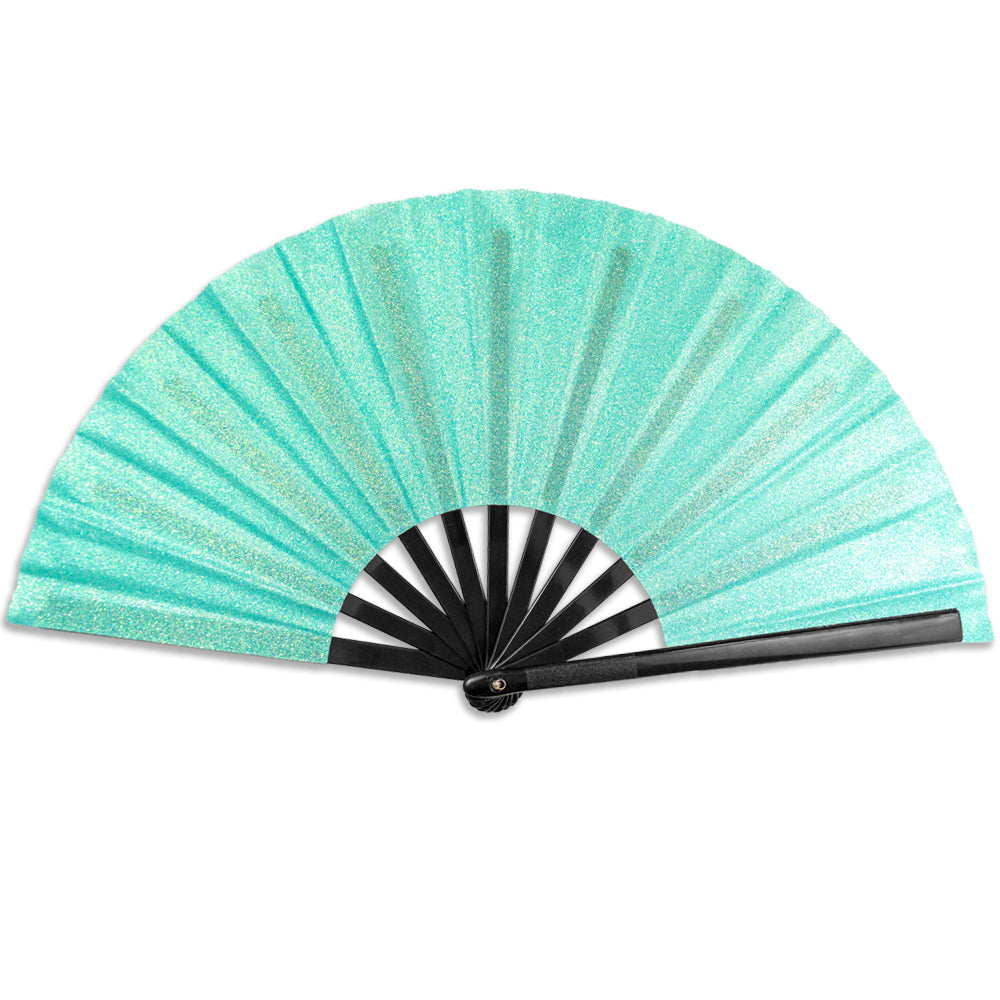Mermaid Green Glitter Large Hand Fan