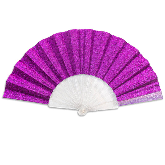 Purple Glitter Small Hand Fan (Clear Handle)