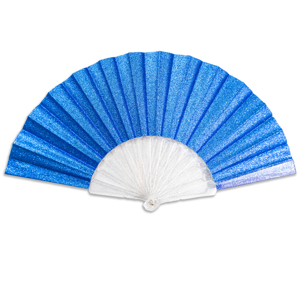 Royal Blue Glitter Small Hand Fan (Clear Handle)