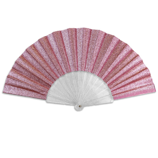 Pink Glitter Small Hand Fan (Clear Handle)