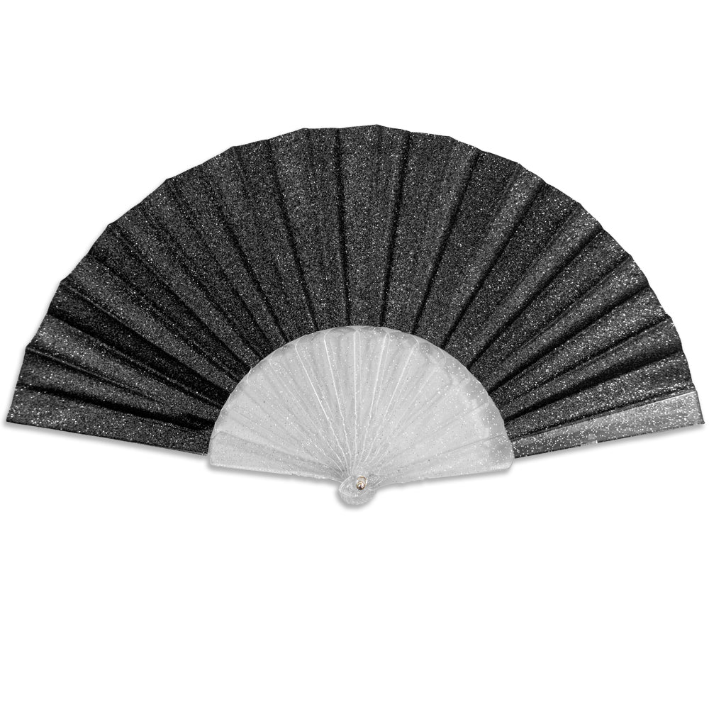 Black Glitter Small Hand Fan (Clear Handle)