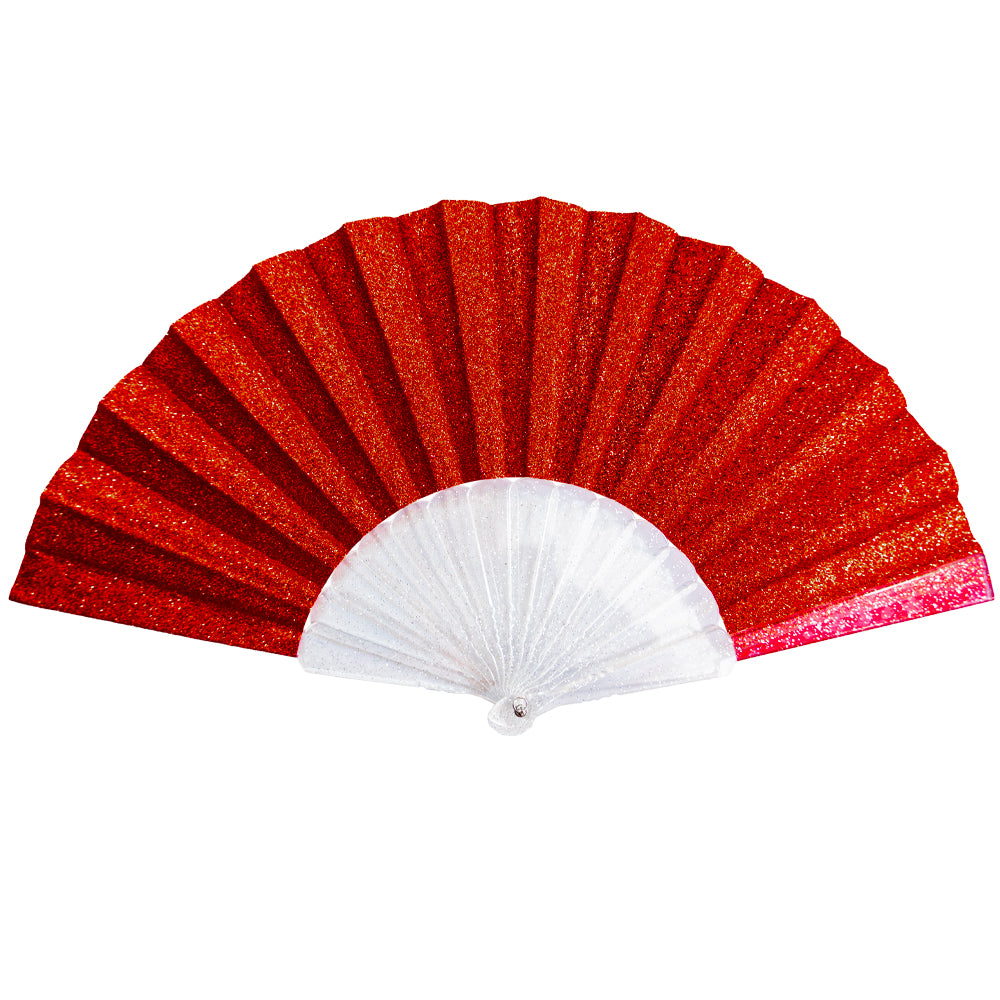 Red Glitter Small Hand Fan (Clear Handle)