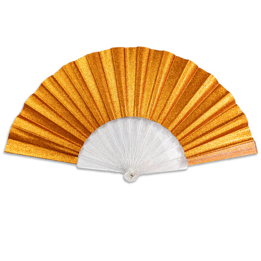 Orange Glitter Small Hand Fan (Clear Handle)