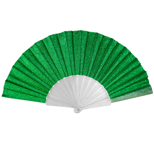 Green Glitter Small Hand Fan (Clear Handle)