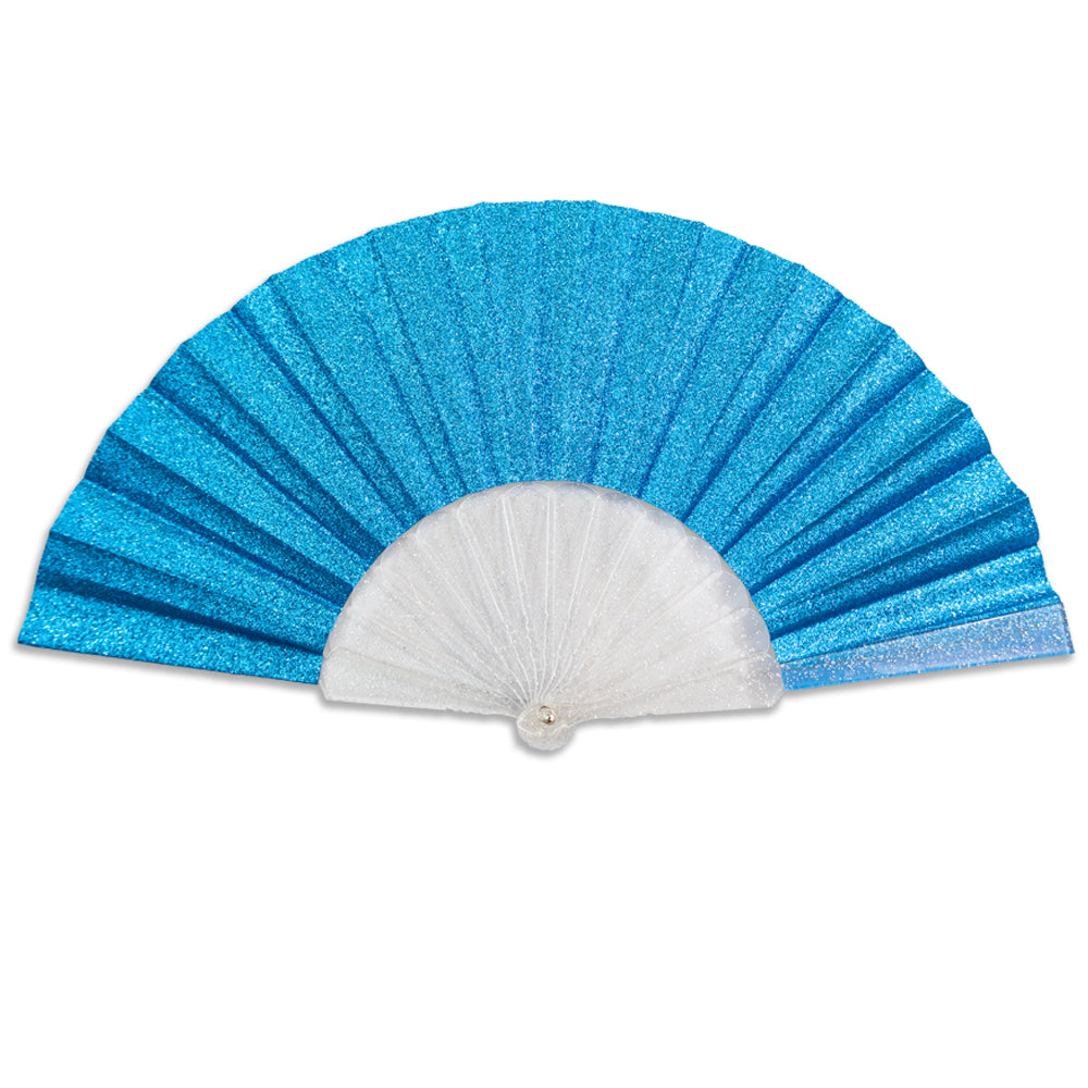 Sky Blue Glitter Small Hand Fan (Clear Handle)