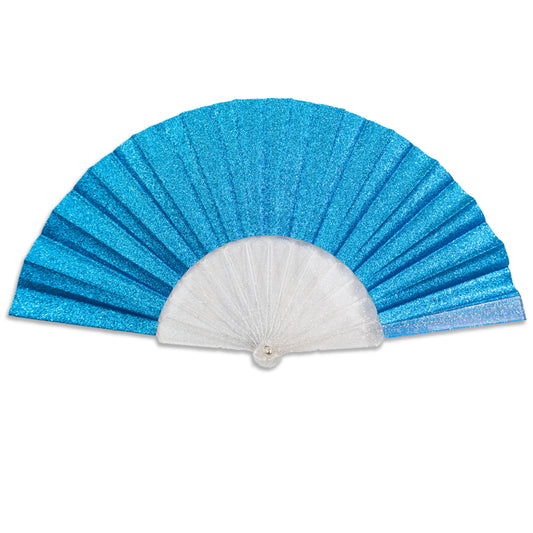 Sky Blue Glitter Small Hand Fan (Clear Handle)