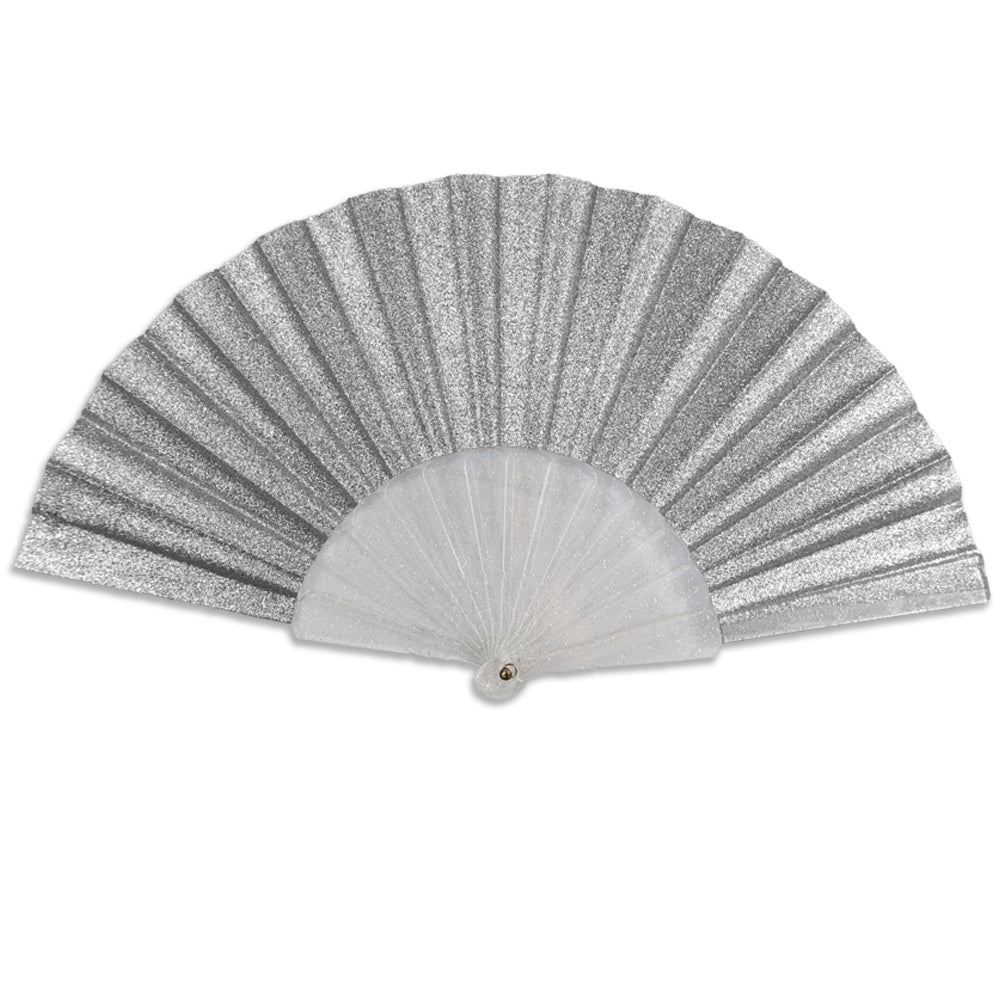 Silver Glitter Small Hand Fan (Clear Handle)