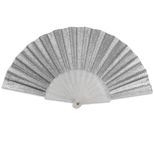 Silver Glitter Small Hand Fan (Clear Handle)