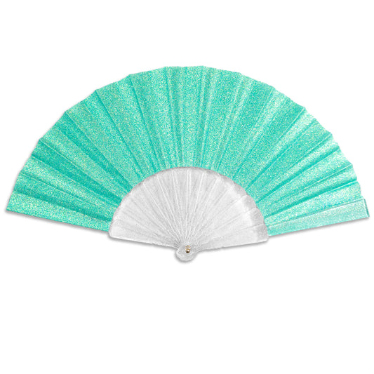 Mermaid Green Glitter Small Hand Fan (Clear Handle)