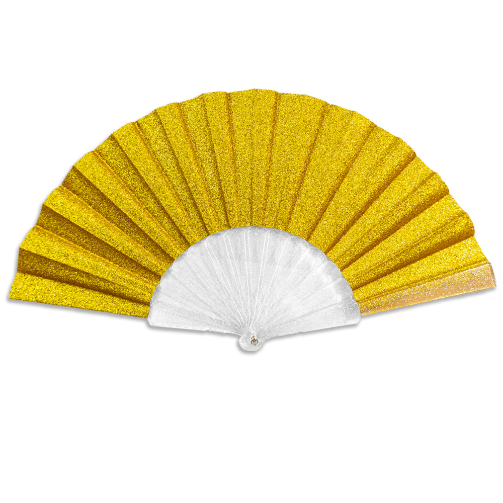 Gold Glitter Small Hand Fan (Clear Handle)