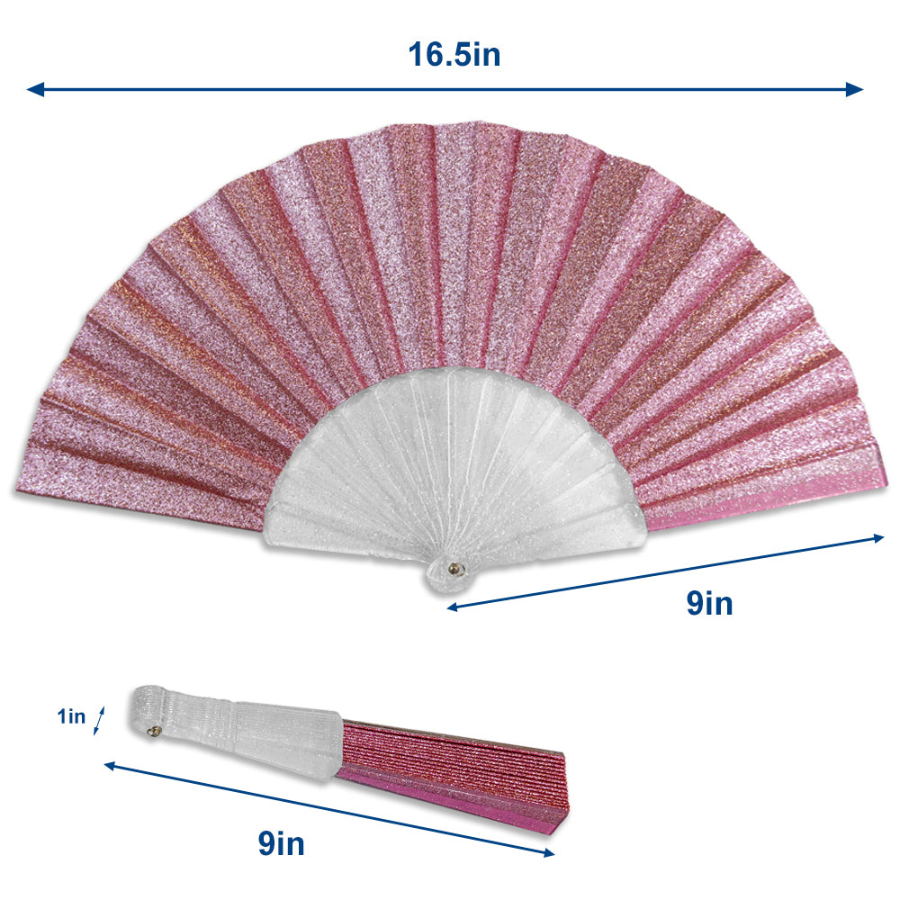 Pink Glitter Small Hand Fan (Clear Handle)