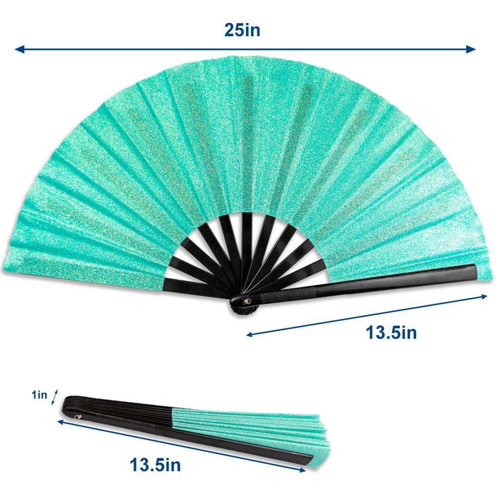 Mermaid Green Glitter Large Hand Fan