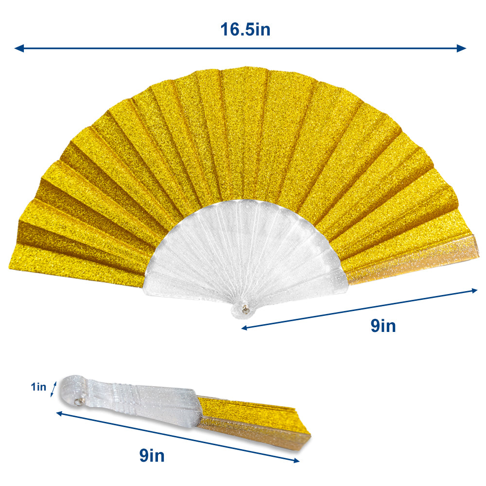 Gold Glitter Small Hand Fan (Clear Handle)