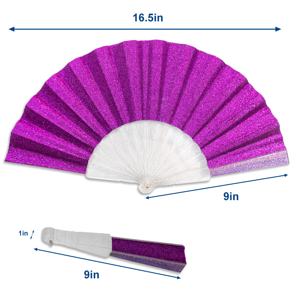 Purple Glitter Small Hand Fan (Clear Handle)