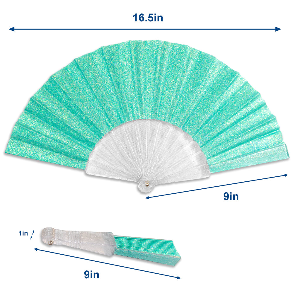 Mermaid Green Glitter Small Hand Fan (Clear Handle)
