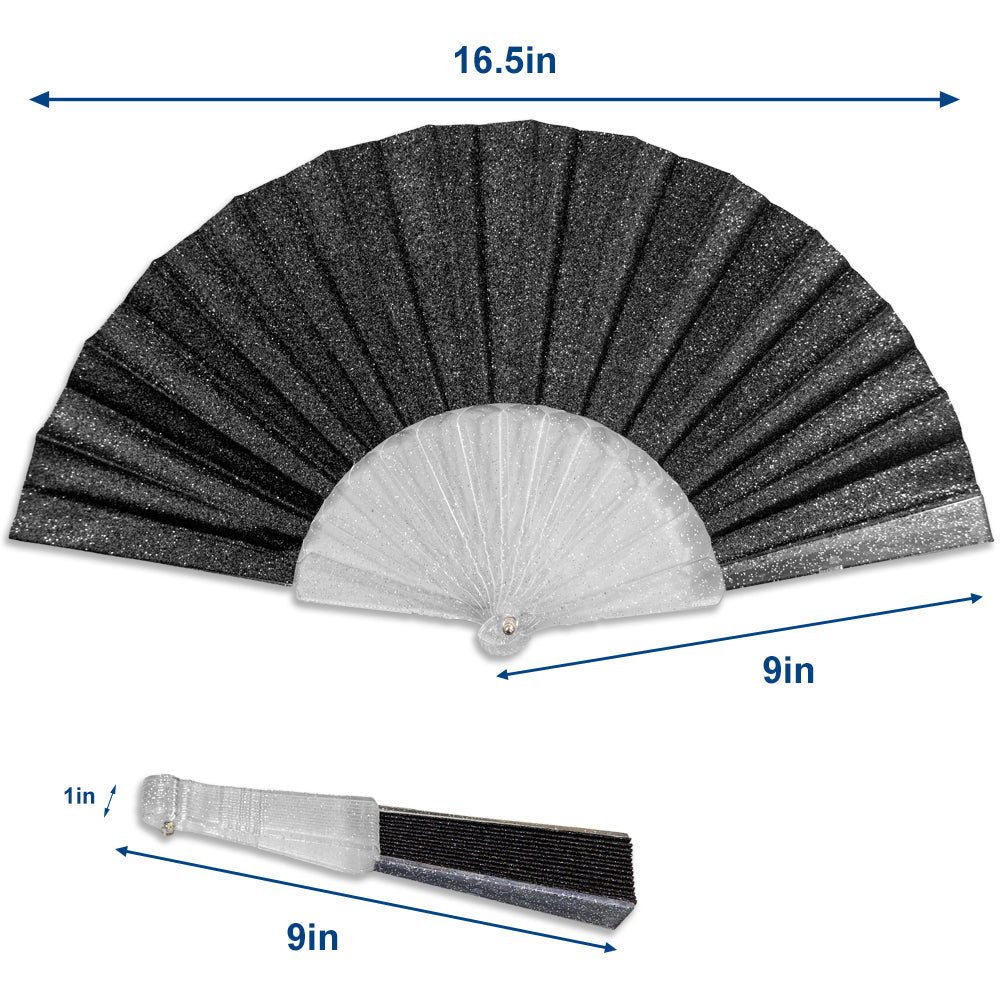 Black Glitter Small Hand Fan (Clear Handle)