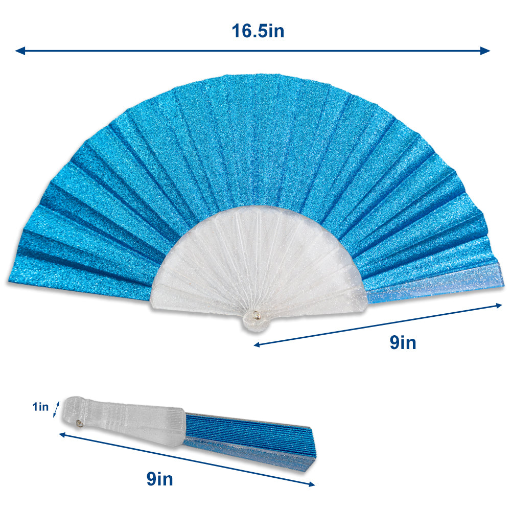 Sky Blue Glitter Small Hand Fan (Clear Handle)