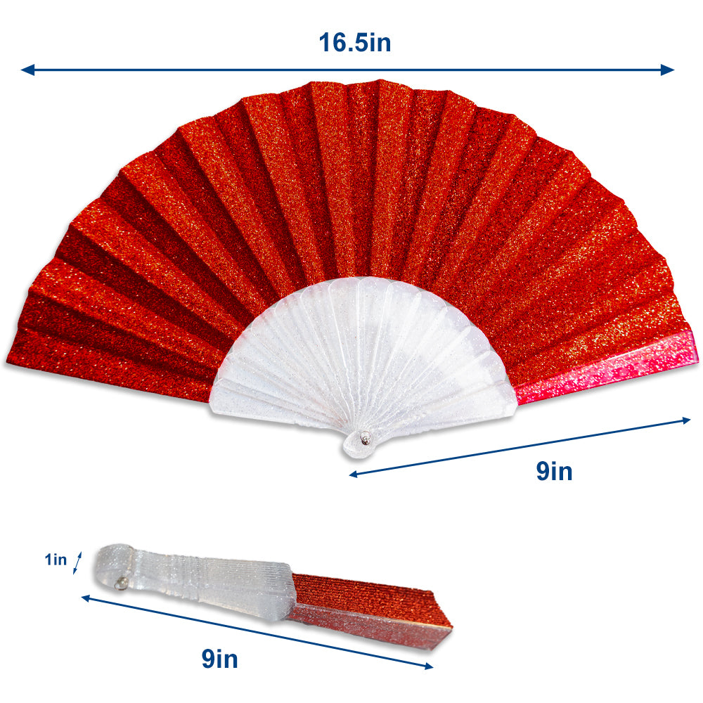Red Glitter Small Hand Fan (Clear Handle)