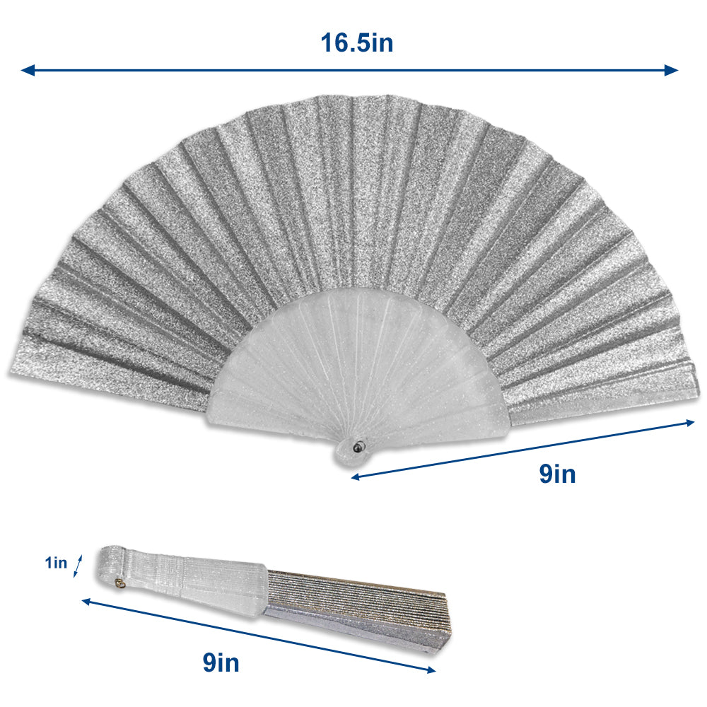 Silver Glitter Small Hand Fan (Clear Handle)
