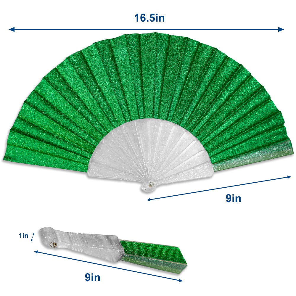 Green Glitter Small Hand Fan (Clear Handle)