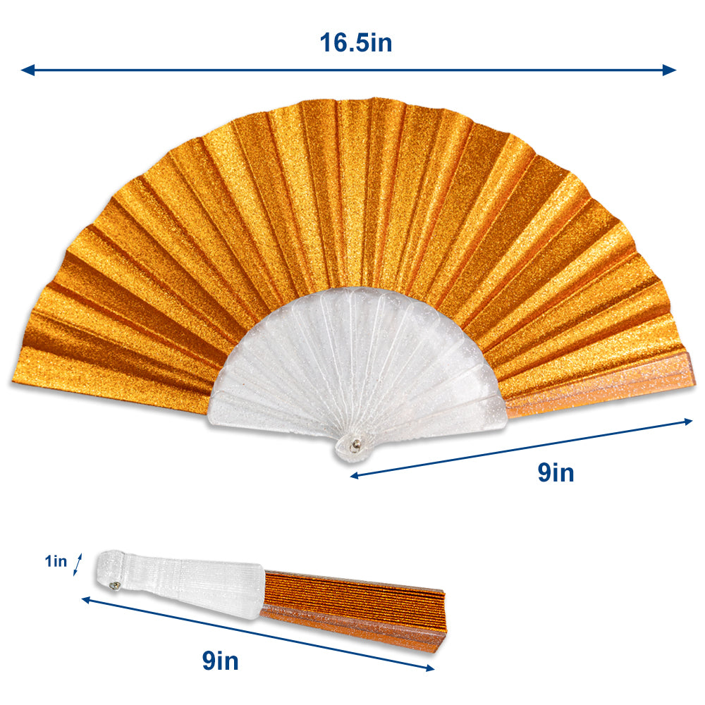 Orange Glitter Small Hand Fan (Clear Handle)