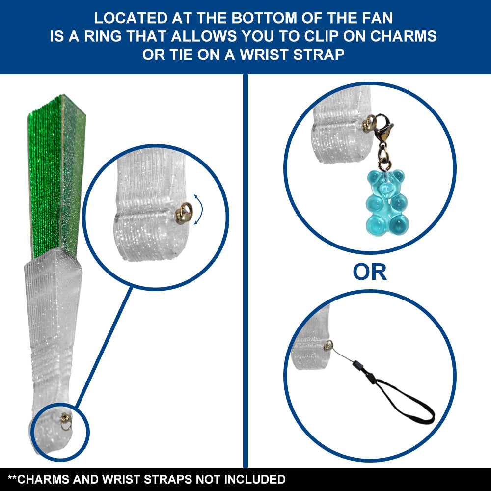 Green Glitter Small Hand Fan (Clear Handle)