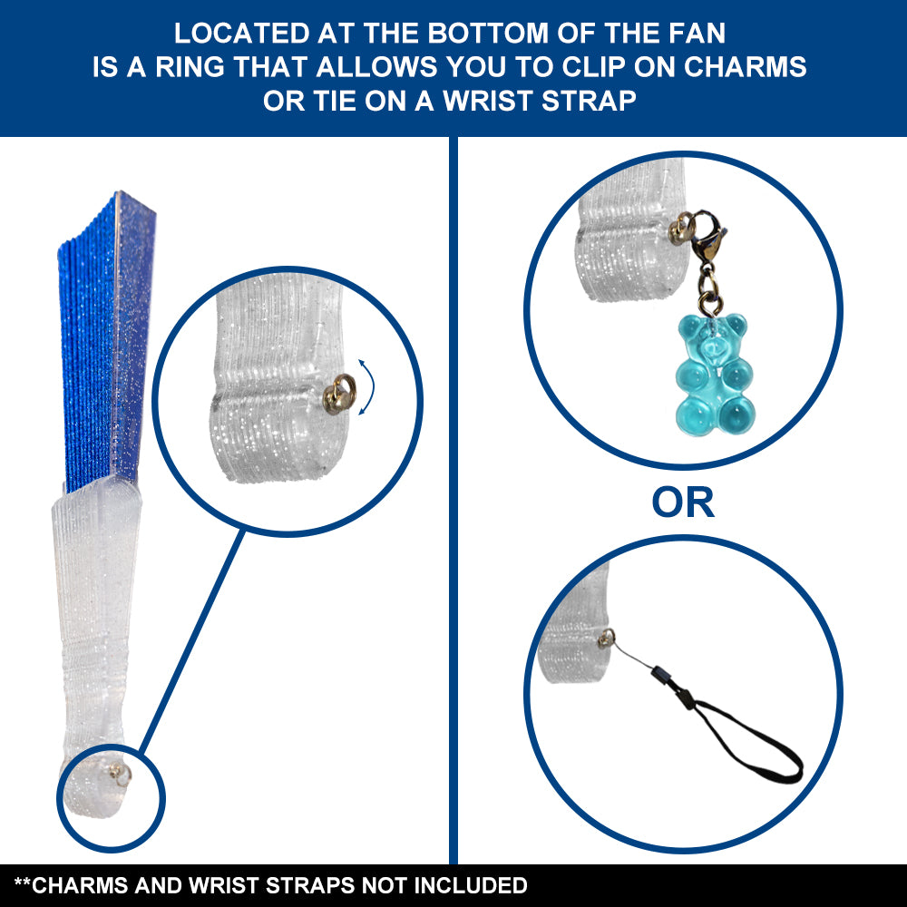 Royal Blue Glitter Small Hand Fan (Clear Handle)