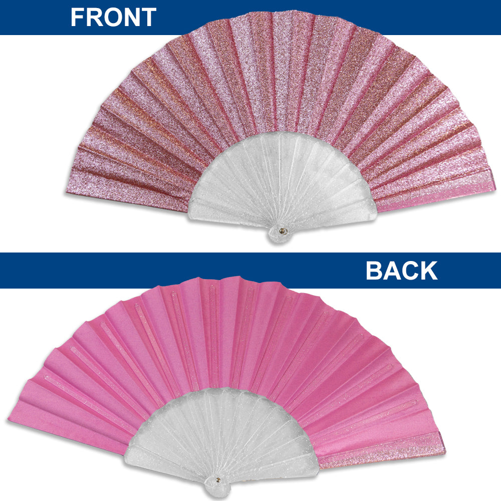 Pink Glitter Small Hand Fan (Clear Handle)