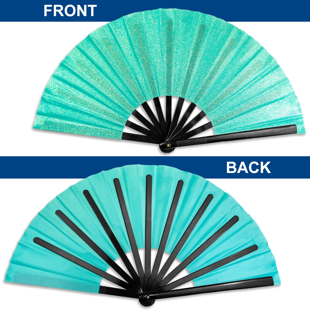 Mermaid Green Glitter Large Hand Fan