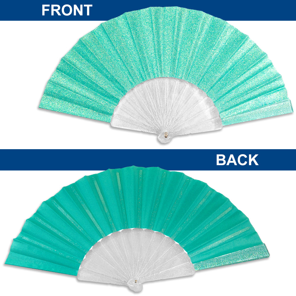 Mermaid Green Glitter Small Hand Fan (Clear Handle)