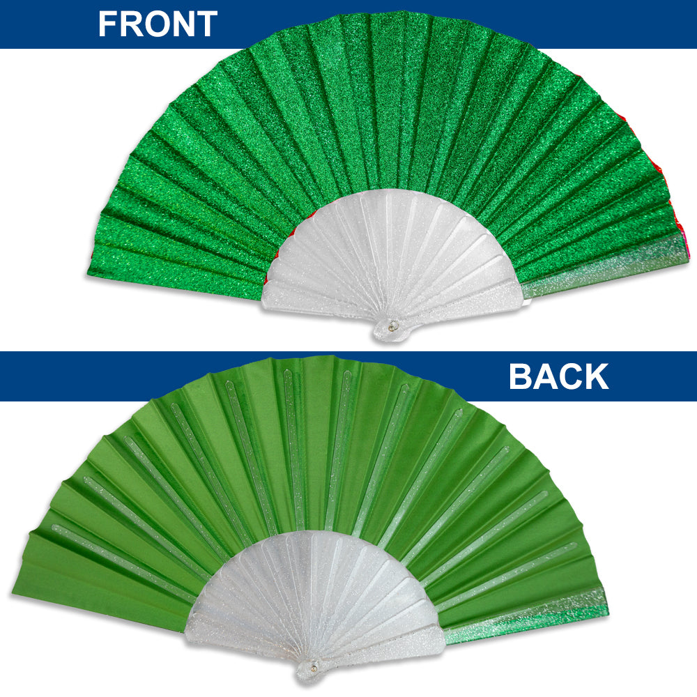 Green Glitter Small Hand Fan (Clear Handle)
