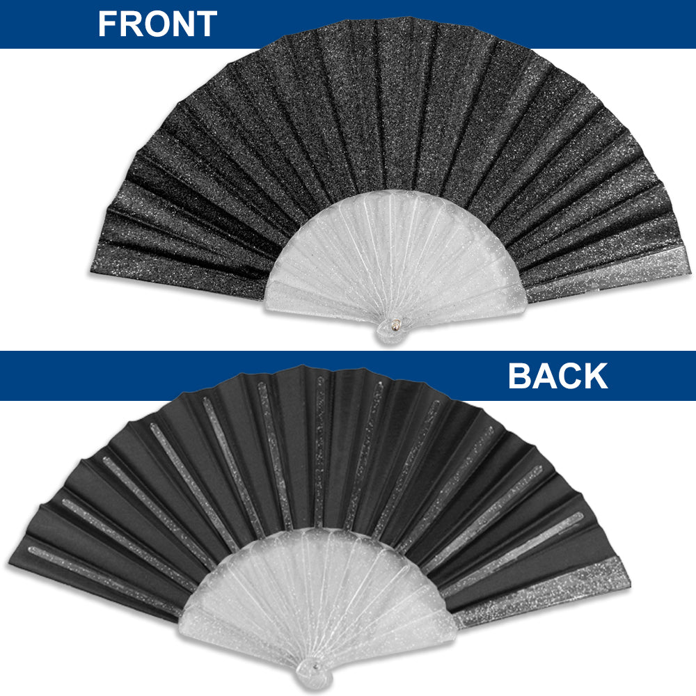 Black Glitter Small Hand Fan (Clear Handle)