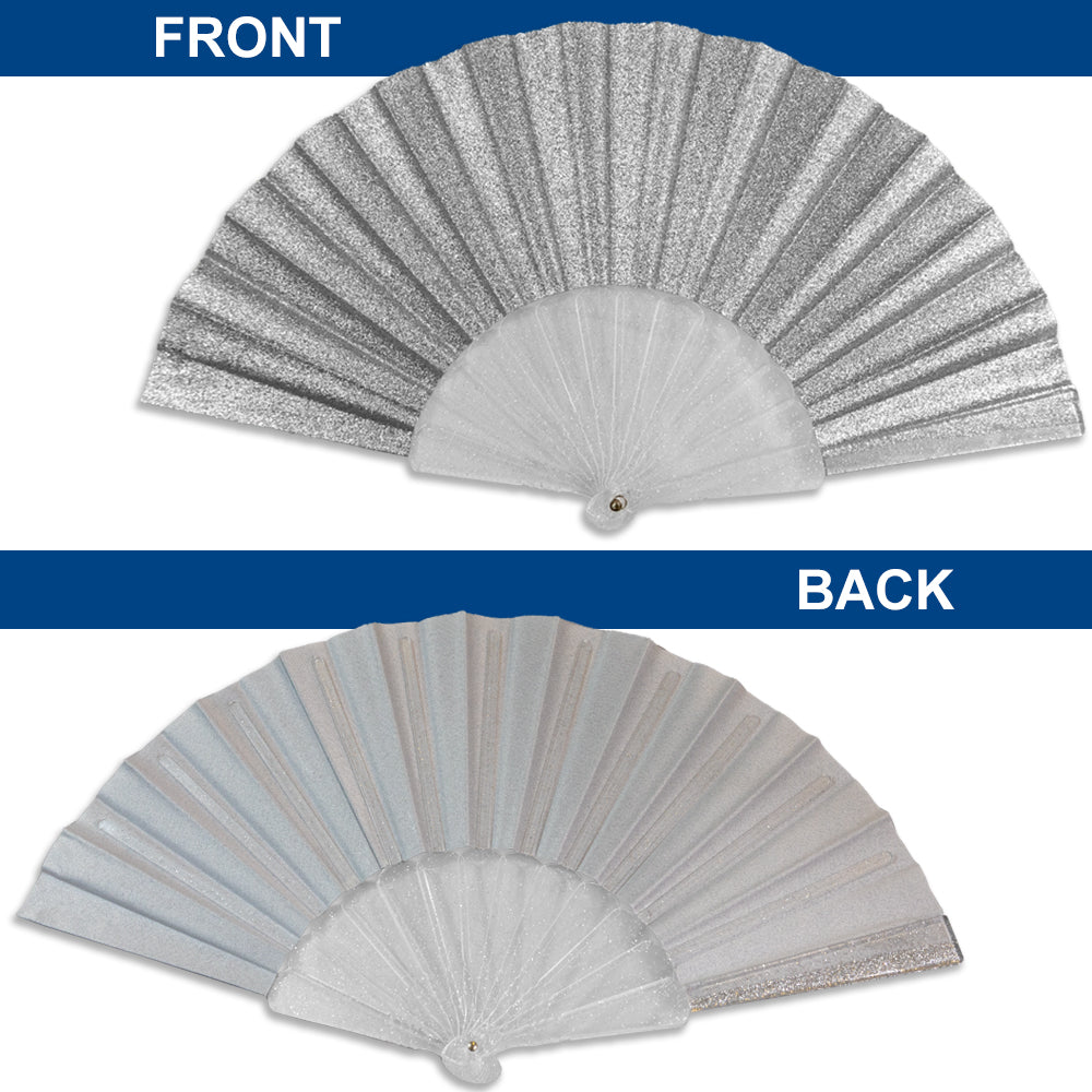 Silver Glitter Small Hand Fan (Clear Handle)