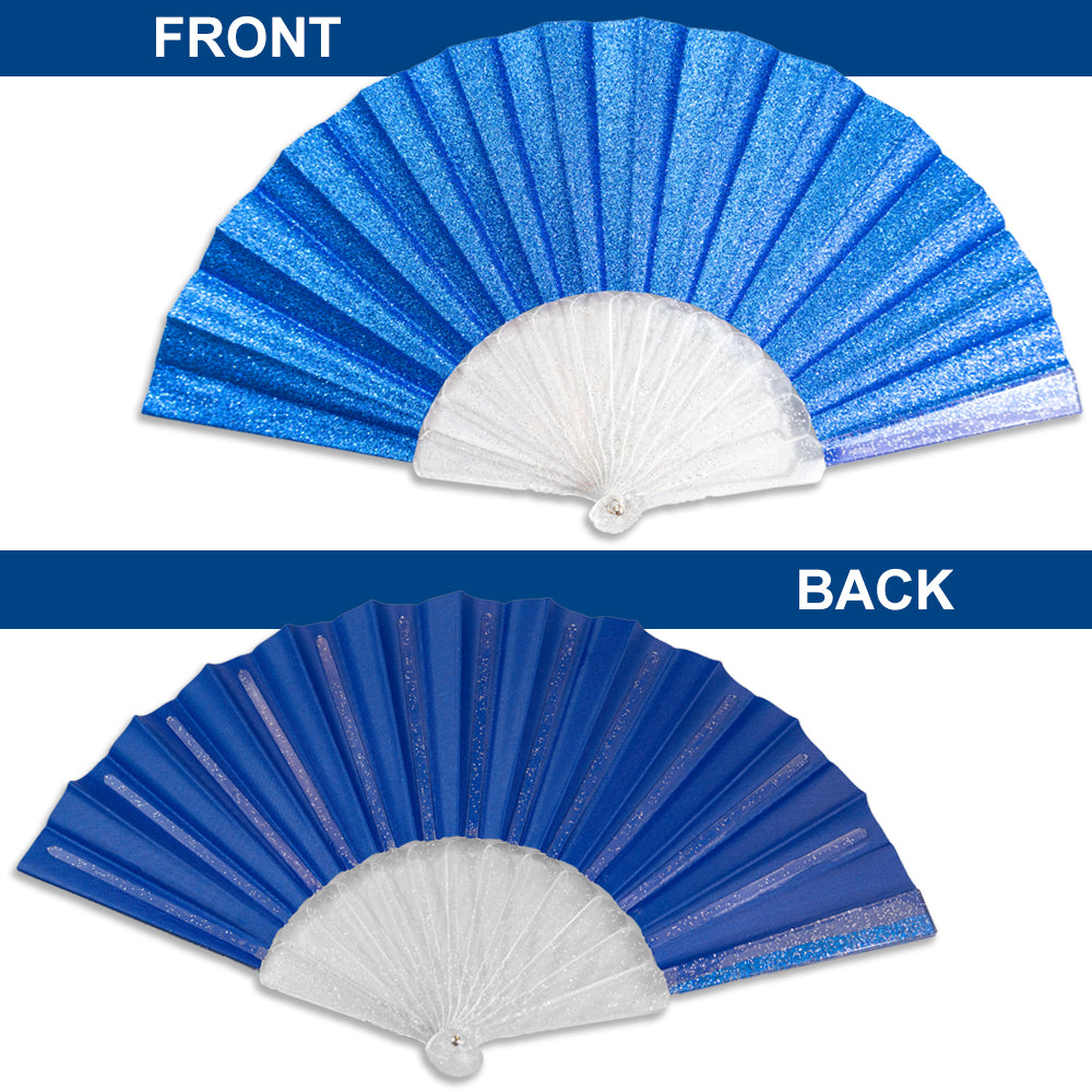 Royal Blue Glitter Small Hand Fan (Clear Handle)