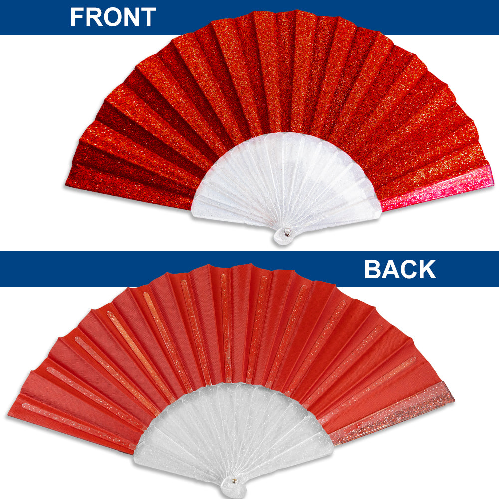 Red Glitter Small Hand Fan (Clear Handle)
