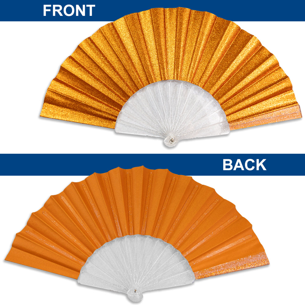 Orange Glitter Small Hand Fan (Clear Handle)
