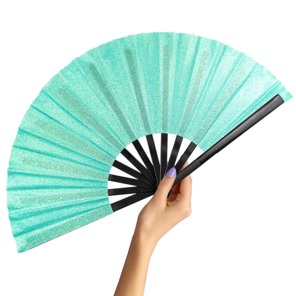 Mermaid Green Glitter Large Hand Fan