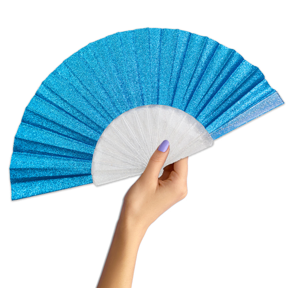 Sky Blue Glitter Small Hand Fan (Clear Handle)