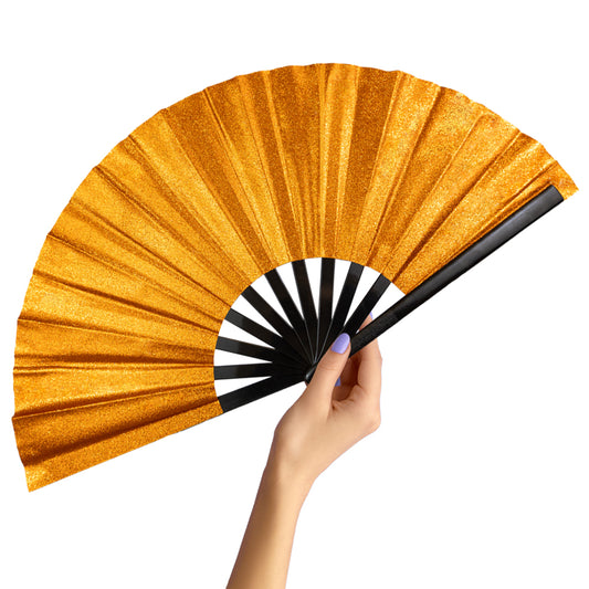 Orange Glitter Large Hand Fan