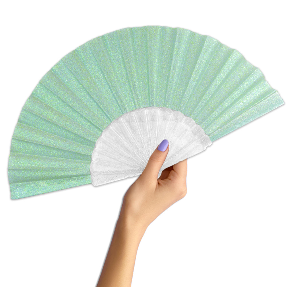 Fairy Blue Glitter Small Hand Fan (Clear Handle)