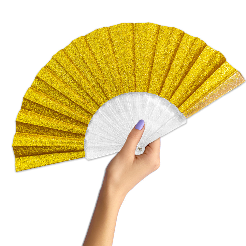 Gold Glitter Small Hand Fan (Clear Handle)
