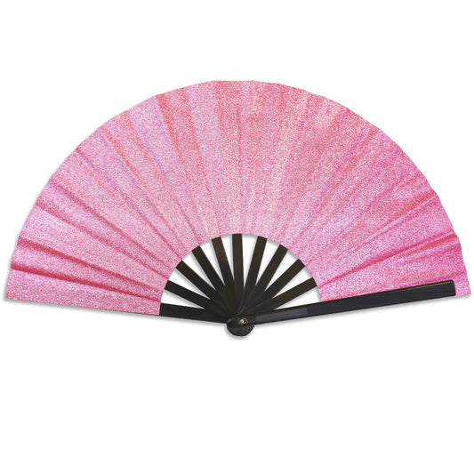 Pink Glitter Large Hand Fan