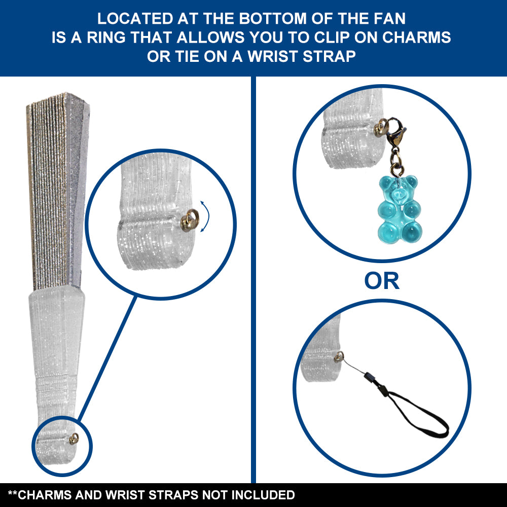 Silver Glitter Small Hand Fan (Clear Handle)