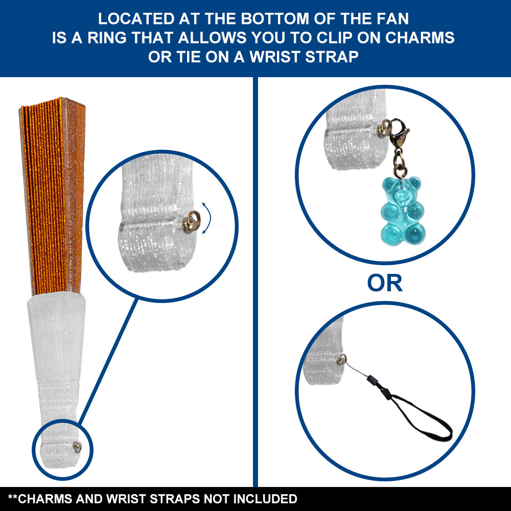 Orange Glitter Small Hand Fan (Clear Handle)