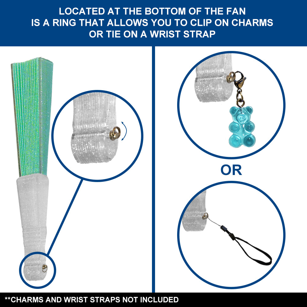 Fairy Blue Glitter Small Hand Fan (Clear Handle)