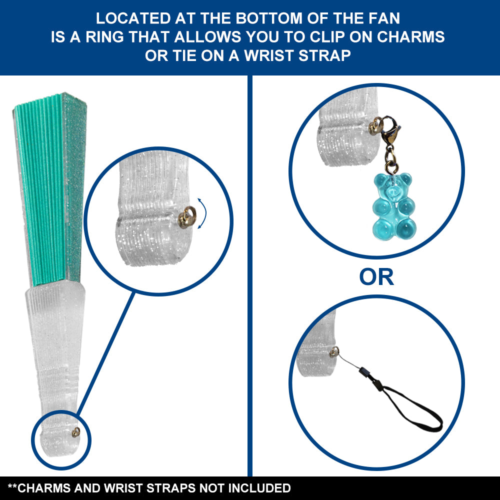 Mermaid Green Glitter Small Hand Fan (Clear Handle)