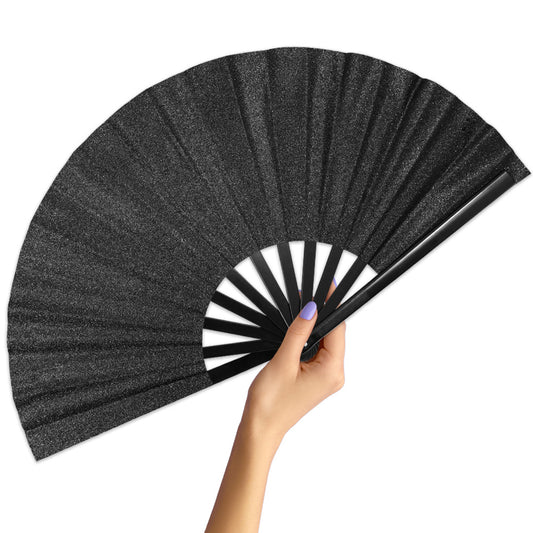 Black Glitter Large Hand Fan