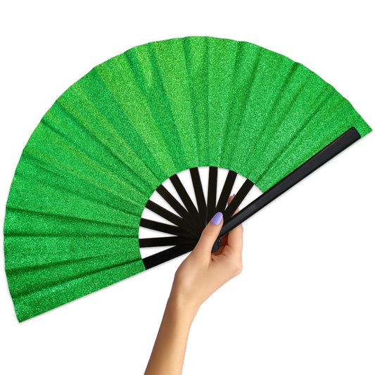 Green Glitter Large Hand Fan