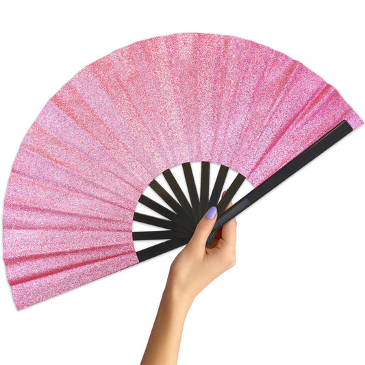 Pink Glitter Large Hand Fan